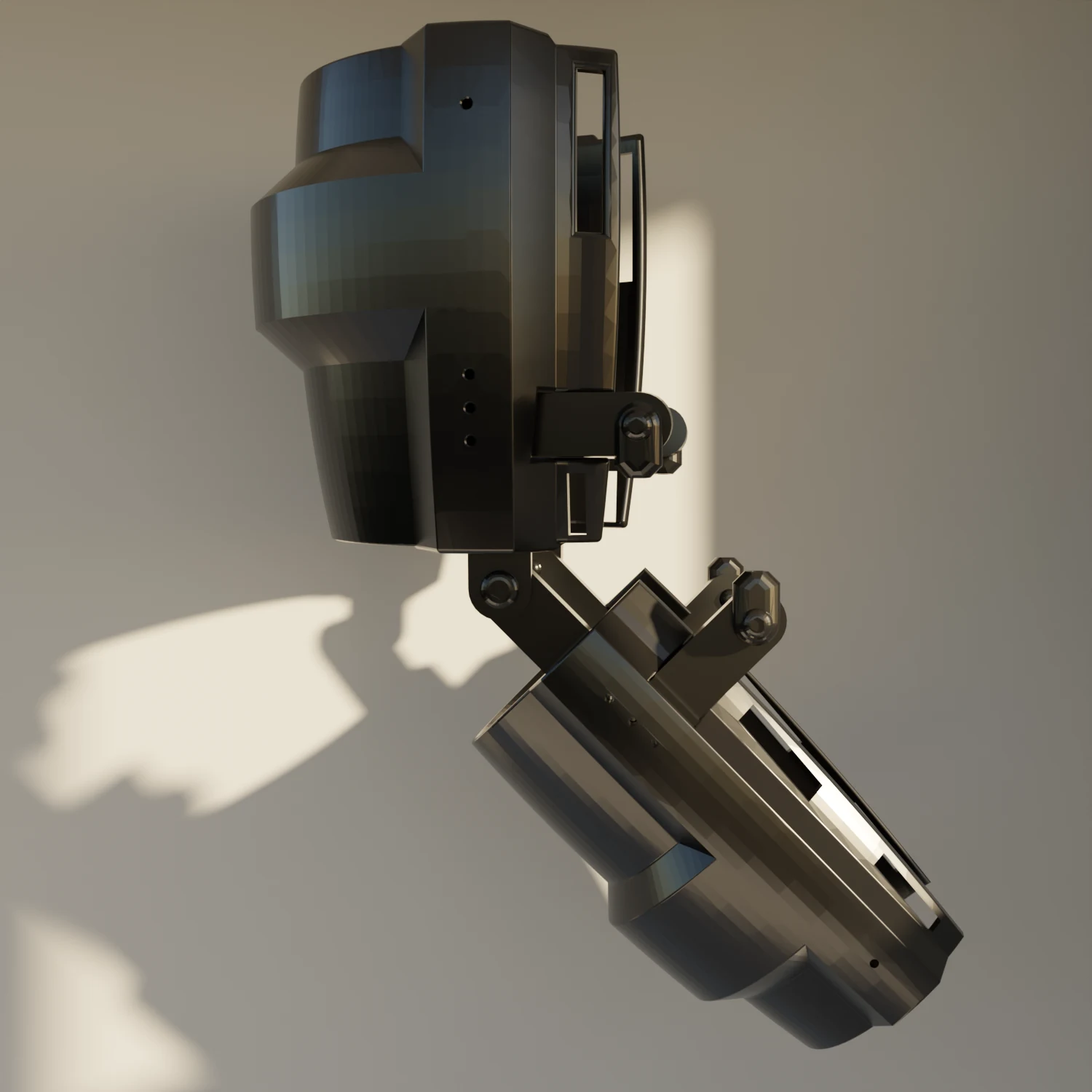 Render of the BeeFlex passive arm-support assembly with a black upper-arm enclosure