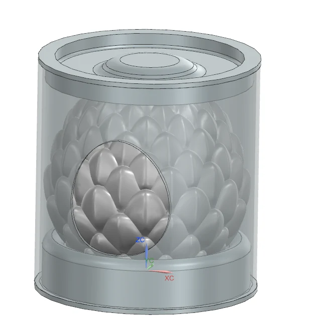 CAD of the primary cylinder with its display window and supporting base.