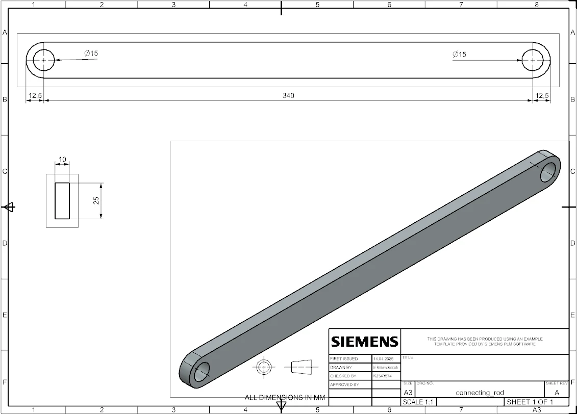 Connecting-rod manufacturing drawing from the NX model.