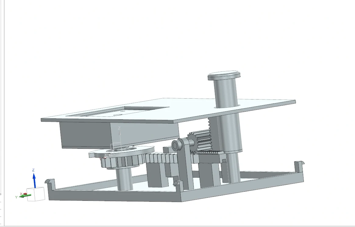 CAD assembly of the pop-up tile, rack reset and selector mechanism